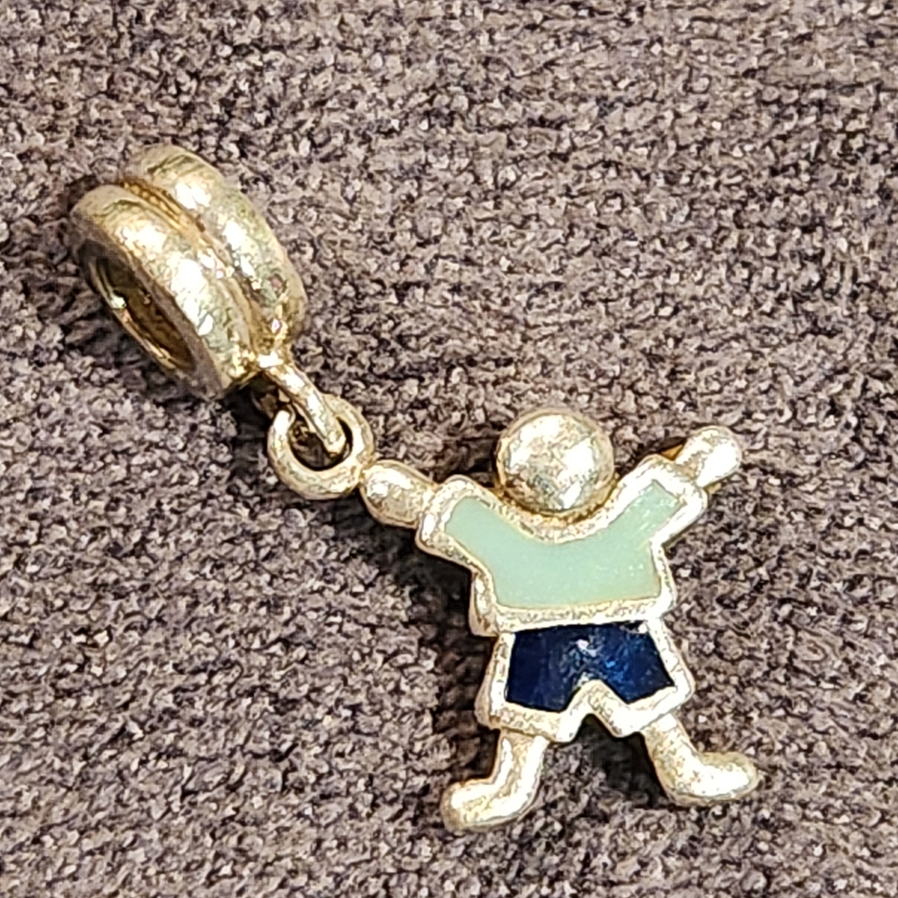 Sterling Silver Blue Enamel Little Boy Dangle Charm 925